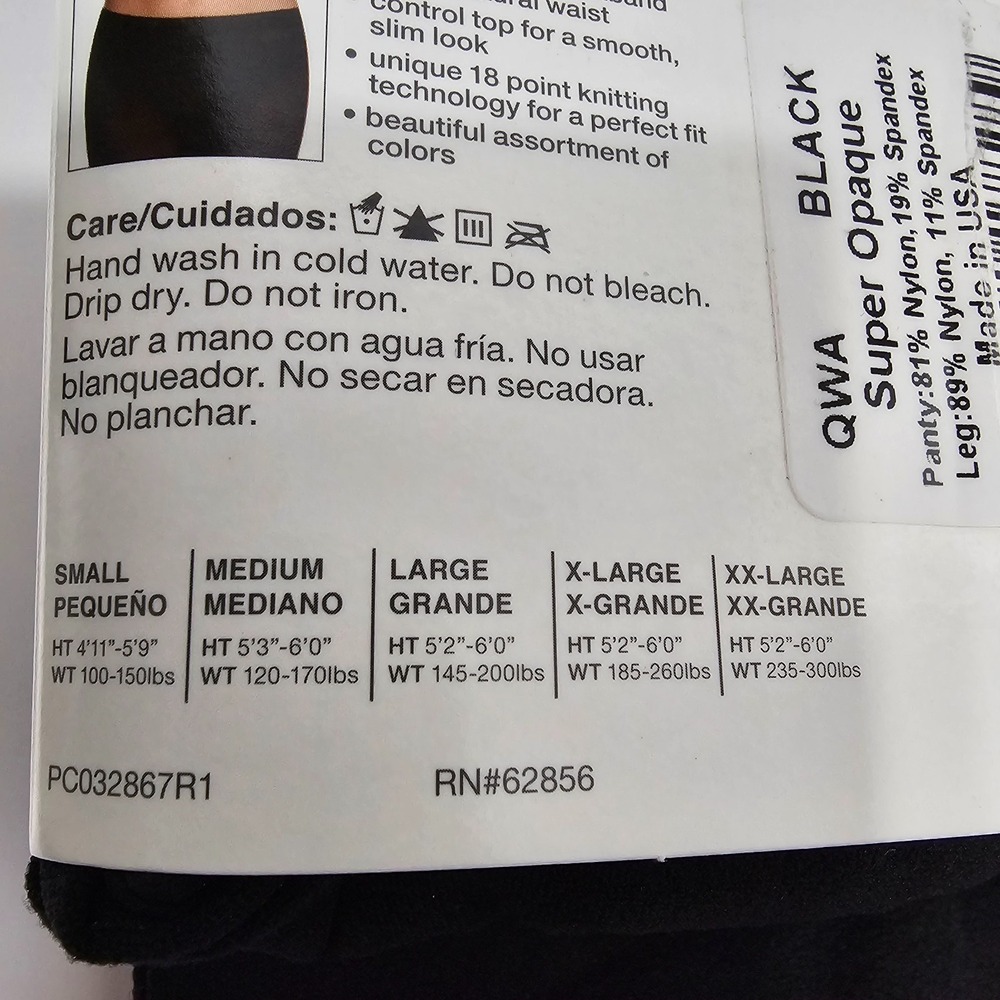3 Pack No Nonsense Women's Tights Control Top Super Opaque BLACK SIZE XL - Picture 5 of 12
